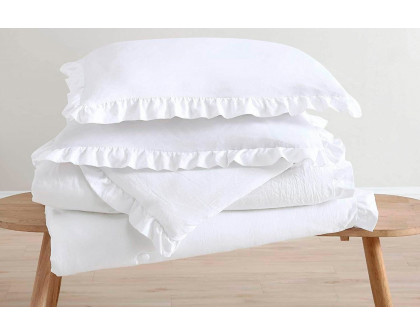 FaFurn King Size Oversized Ruffled Edge Comforter Set - White, Microfiber