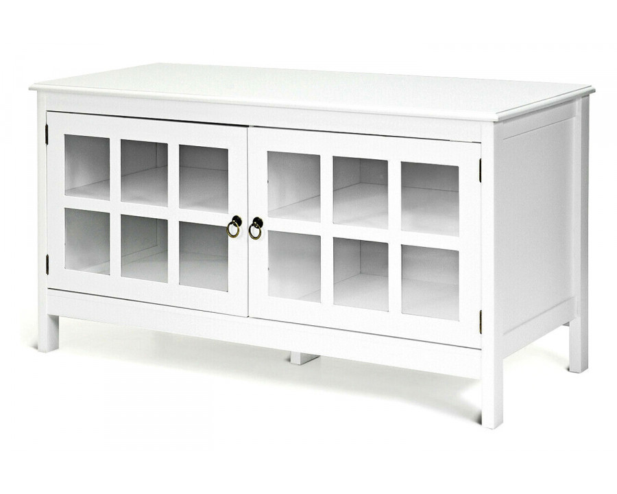 FaFurn Wood Entertainment Center TV Stand with Glass Panel Doors - White