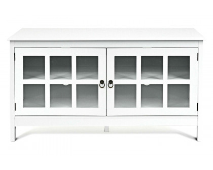 FaFurn Wood Entertainment Center TV Stand with Glass Panel Doors - White