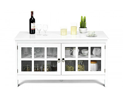 FaFurn Wood Entertainment Center TV Stand with Glass Panel Doors - White