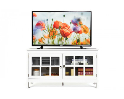 FaFurn Wood Entertainment Center TV Stand with Glass Panel Doors - White