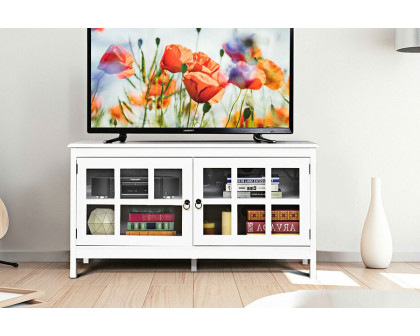 FaFurn Wood Entertainment Center TV Stand with Glass Panel Doors - White