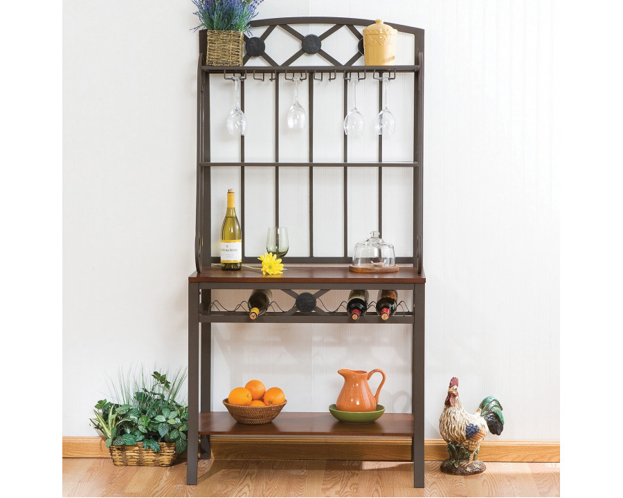 FaFurn - Bakers Rack with Stemware Hangers and Wine Rack in Wood