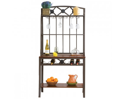 FaFurn - Bakers Rack with Stemware Hangers and Wine Rack in Wood