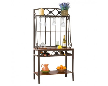 FaFurn - Bakers Rack with Stemware Hangers and Wine Rack in Wood