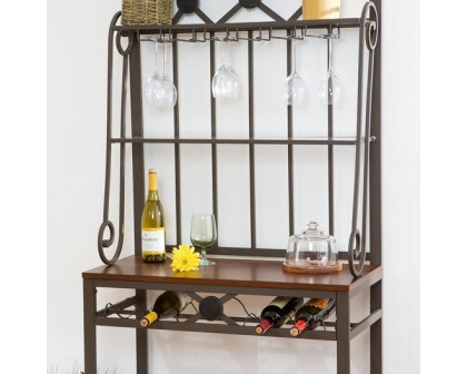 FaFurn - Bakers Rack with Stemware Hangers and Wine Rack in Wood