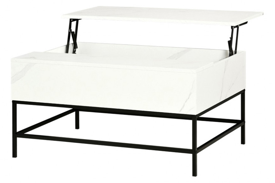 FaFurn™ Modern Lift Top Coffee Table W/ Hidden Storage Black Metal Legs - White/Black