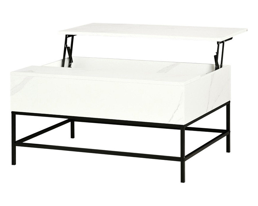 FaFurn Modern Lift Top Coffee Table W/ Hidden Storage Black Metal Legs - White/Black