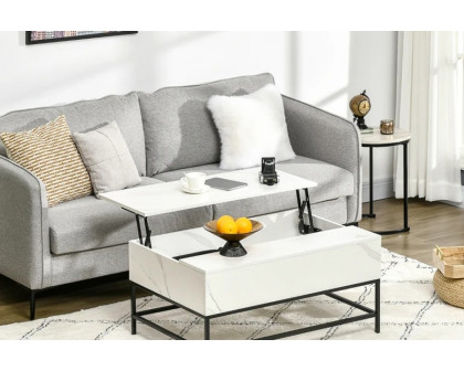 FaFurn™ Modern Lift Top Coffee Table W/ Hidden Storage Black Metal Legs - White/Black