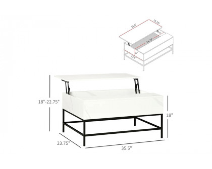 FaFurn™ Modern Lift Top Coffee Table W/ Hidden Storage Black Metal Legs - White/Black