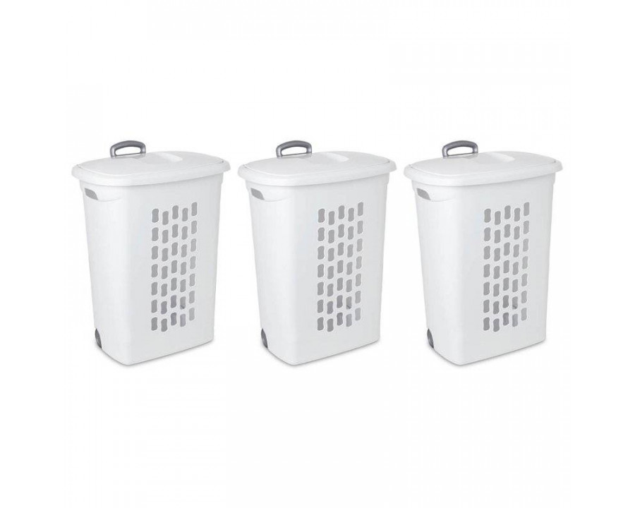 FaFurn - Set of 3 Laundry Hamper Dirty Clothes Baskets with Lids and Roller Wheels