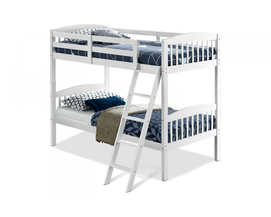 FaFurn Twin Over Twin Wooden Bunk Bed with Ladder - White