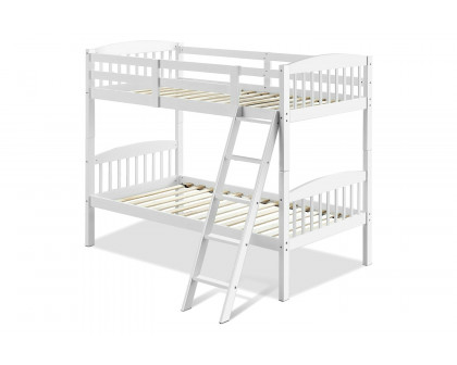 FaFurn Twin Over Twin Wooden Bunk Bed with Ladder - White