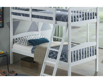 FaFurn Twin Over Twin Wooden Bunk Bed with Ladder - White