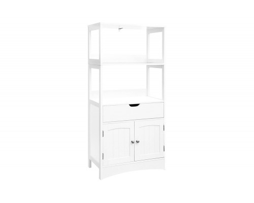 FaFurn - White Bathroom Floor Cabinet with Storage Drawer 2 Open Shelves