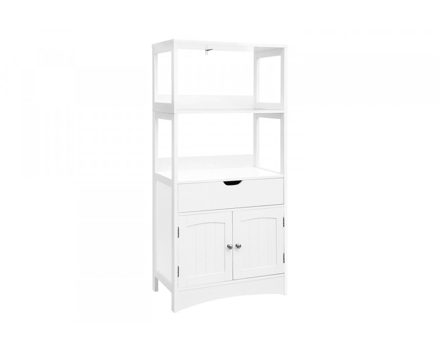 FaFurn - White Bathroom Floor Cabinet with Storage Drawer 2 Open Shelves