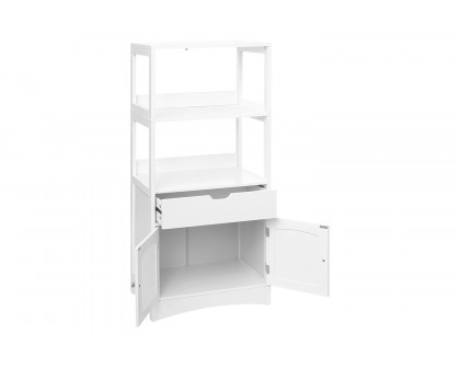 FaFurn - White Bathroom Floor Cabinet with Storage Drawer 2 Open Shelves