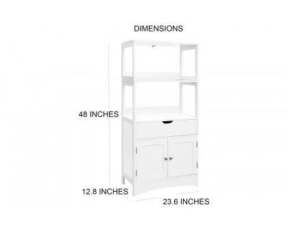 FaFurn - White Bathroom Floor Cabinet with Storage Drawer 2 Open Shelves