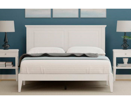 FaFurn Traditional Queen Size Platform Bed with Headboard - White, Wood