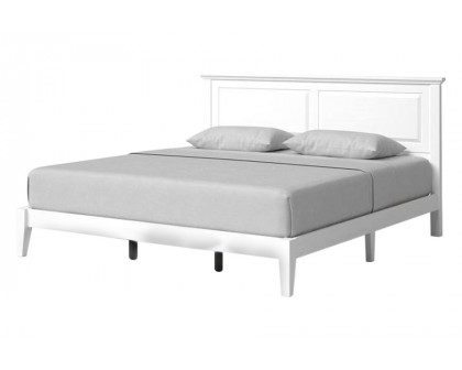 FaFurn Traditional King Size Platform Bed with Headboard - White, Wood