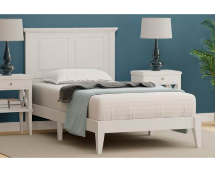 FaFurn Traditional Twin Size Platform Bed with Headboard - White, Wood