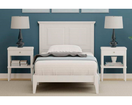 FaFurn Traditional Twin Size Platform Bed with Headboard - White, Wood