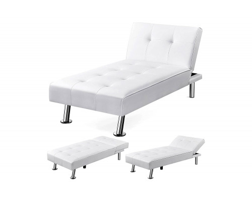 FaFurn Modern Faux Leather Chaise Lounge Recliner Sleeper Sofa - White