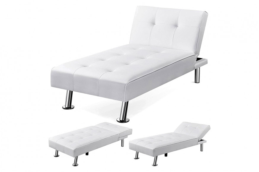 FaFurn™ Modern Faux Leather Chaise Lounge Recliner Sleeper Sofa - White