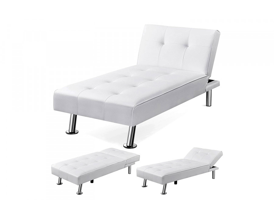 FaFurn Modern Faux Leather Chaise Lounge Recliner Sleeper Sofa - White