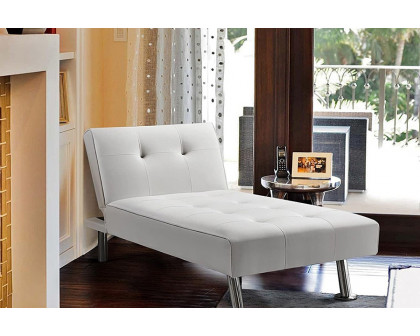 FaFurn™ Modern Faux Leather Chaise Lounge Recliner Sleeper Sofa - White