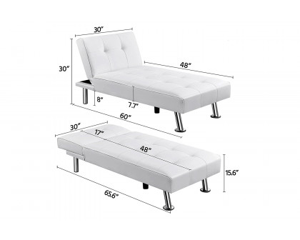 FaFurn™ Modern Faux Leather Chaise Lounge Recliner Sleeper Sofa - White