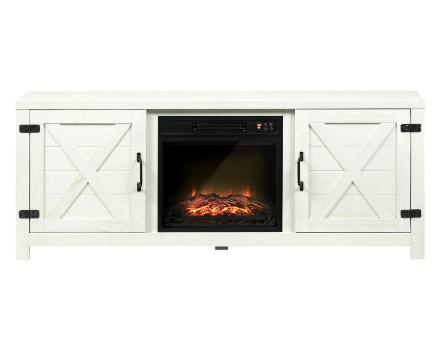 FaFurn - Rustic White Electric Fireplace Mantel Storage TV Stand Fits Up To 60 Inches with Remote Control