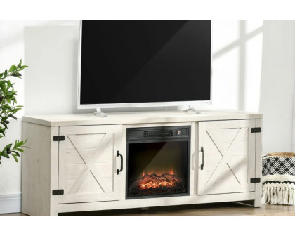 FaFurn - Rustic White Electric Fireplace Mantel Storage TV Stand Fits Up To 60 Inches with Remote Control