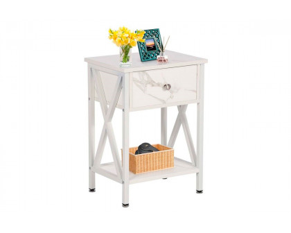 FaFurn™ Set of 2 Rustic End Table with 1 Drawer - White, Metal/MDF