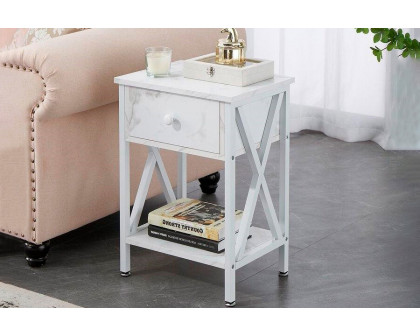 FaFurn™ Set of 2 Rustic End Table with 1 Drawer - White, Metal/MDF