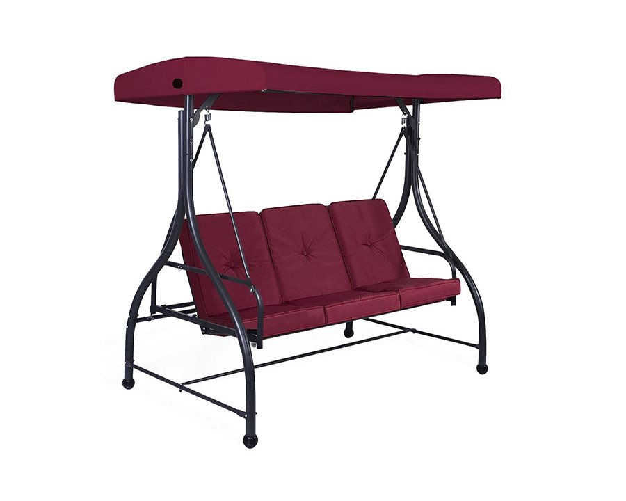 FaFurn Adjustable 3 Seat Cushioned Porch Patio Canopy Swing Chair - Dark Red