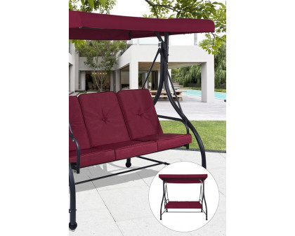 FaFurn Adjustable 3 Seat Cushioned Porch Patio Canopy Swing Chair - Dark Red