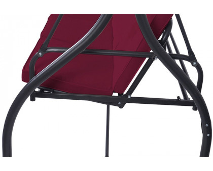 FaFurn Adjustable 3 Seat Cushioned Porch Patio Canopy Swing Chair - Dark Red