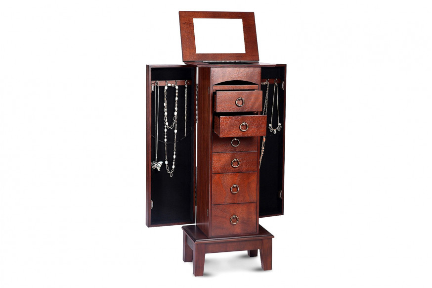 FaFurn™ - Medium Brown Wood Jewlery Armoire Storage Chest Cabinet with Mirror