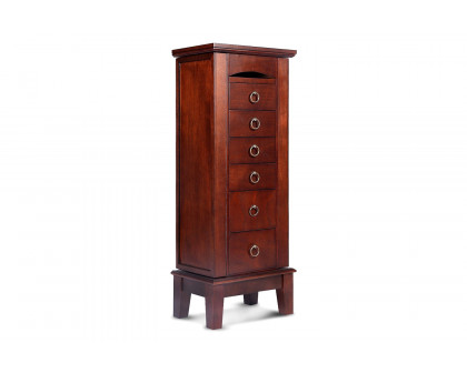 FaFurn™ - Medium Brown Wood Jewlery Armoire Storage Chest Cabinet with Mirror