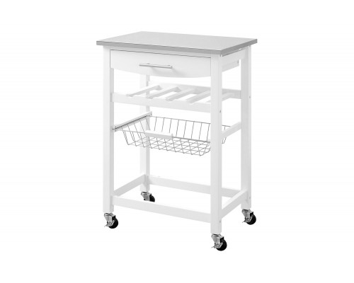 FaFurn - Stainless Steel Top White Wood Kitchen Island Storage Cart