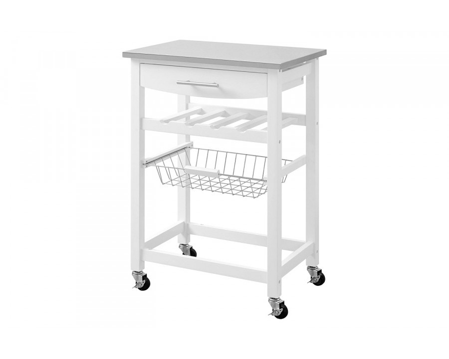 FaFurn - Stainless Steel Top White Wood Kitchen Island Storage Cart