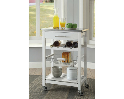 FaFurn - Stainless Steel Top White Wood Kitchen Island Storage Cart