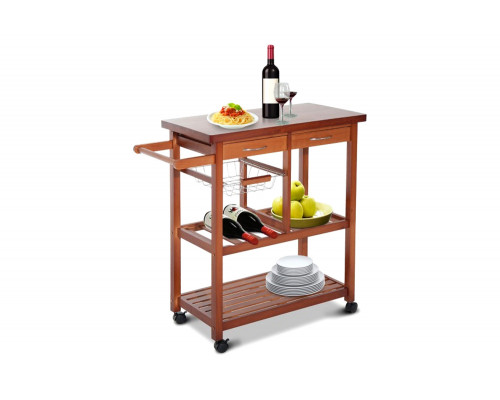 FaFurn - Kitchen Island Cart with Wine Rack and Wooden Cutting Board Top