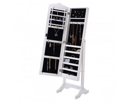 FaFurn - Locking Jewelry Armoire Cabinet with Mirror in White, Wood