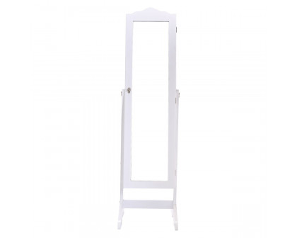 FaFurn - Locking Jewelry Armoire Cabinet with Mirror in White, Wood