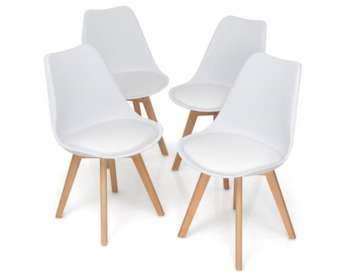 FaFurn Set of 4 Modern Dining Chairs with Wood Legs - White, Leather