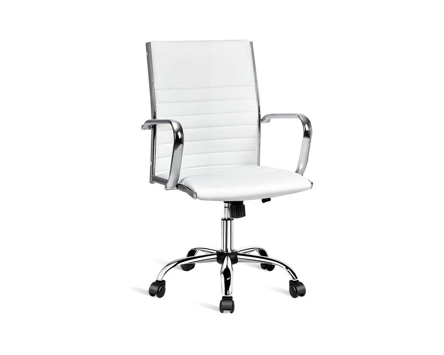 FaFurn Faux Leather High Back Modern Classic Office Chair with Armrests - White/Chrome