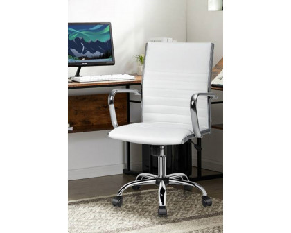 FaFurn Faux Leather High Back Modern Classic Office Chair with Armrests - White/Chrome