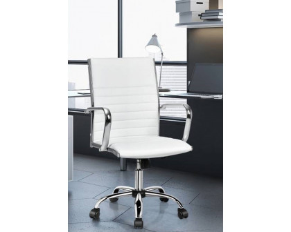 FaFurn Faux Leather High Back Modern Classic Office Chair with Armrests - White/Chrome